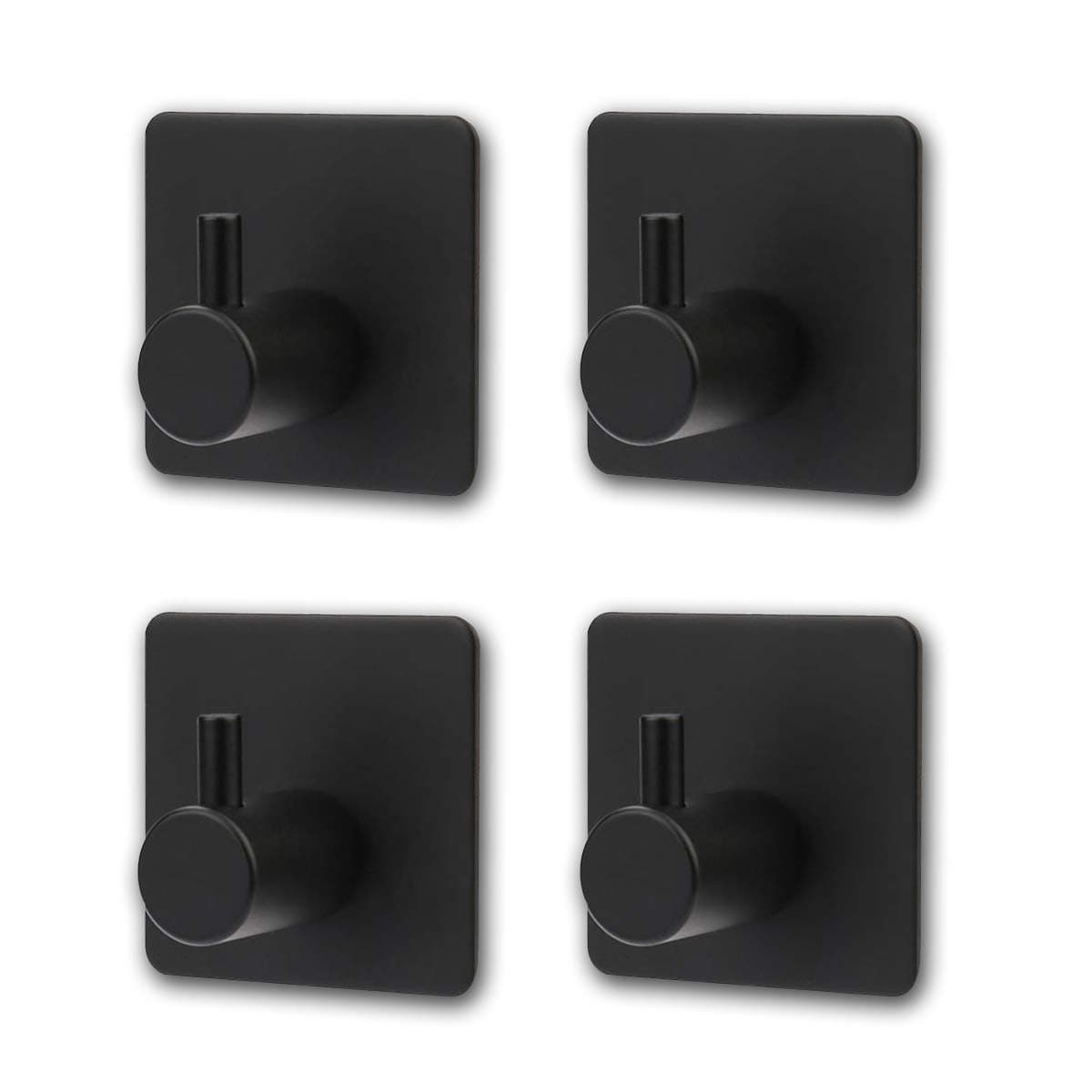 4-Pack Matte Black Waterproof Stainless Steel Adhesive Hooks for Towels and Coats-Bathroom & Kitchen