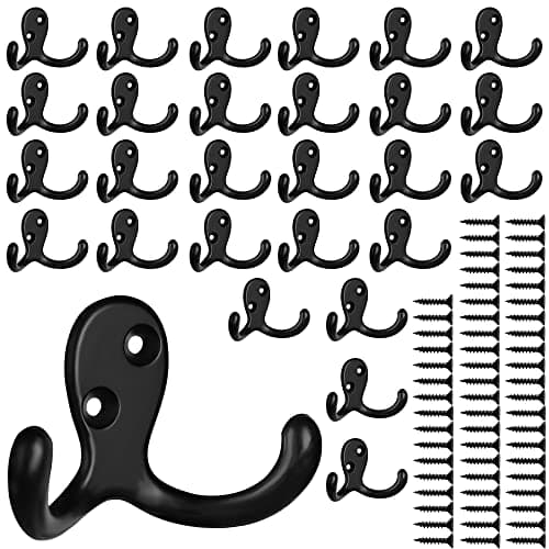 IBosins 28-Pack Heavy Duty Double Prong Coat Hooks Wall Mount Utility Hooks — 28 Pcs Black