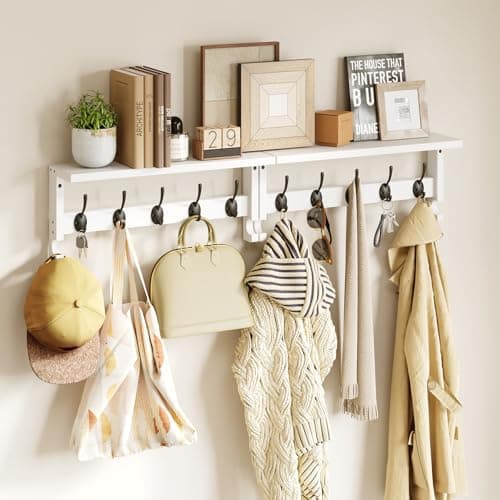 AMBIRD Wall Mount Coat Rack with Shelf (White) — White