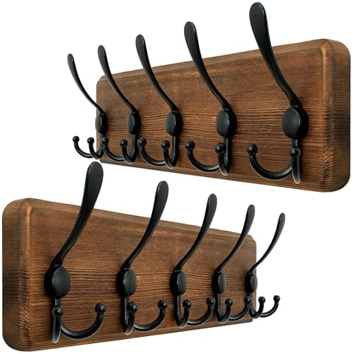 Rustic WEBI Wall Mount Coat Rack, 5 Hooks, Brown — Brown