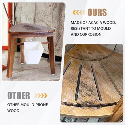 Acacia Wood 12.8'' Shower Stool with Storage Shelf for Small Showers