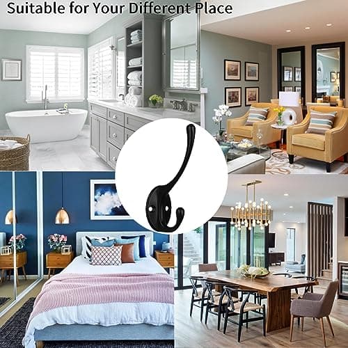 Kruodop 4Pcs Heavy Duty Black Wall Hooks for Coats, Handbags, Towels
