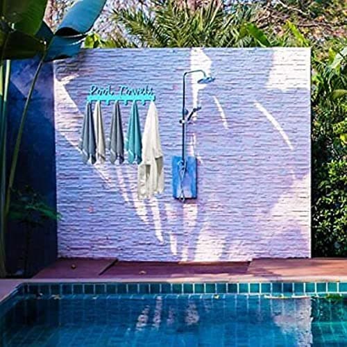 Black Metal Wall Mount Pool Towel Rack, 5 Hook Waterproof Rustproof