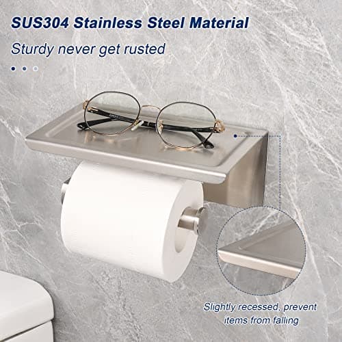 NearMoon 304 Stainless Steel Toilet Paper Holder with Shelf for Bathroom/Kitchen