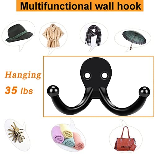 10-Pack Heavy Duty Black Coat Hooks, Indoor & Outdoor Wall Mount