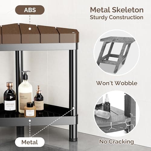 Orimade Rustproof Corner Shower Bench with Storage, Waterproof Leg Shaver Seat, Bronze