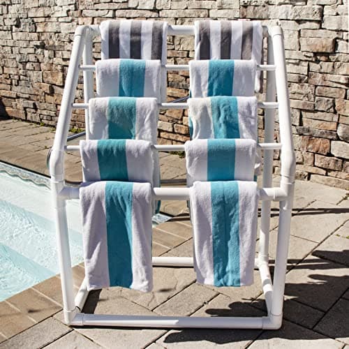 White Essence 5 Bar Pool Towel Rack | Free Standing Storage Organizer Style 674123