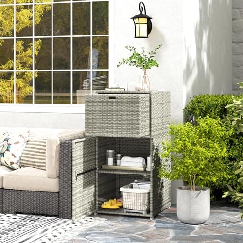 Outsunny Waterproof PE Rattan Pool Storage Cabinet, 24"x24"x47", Gray