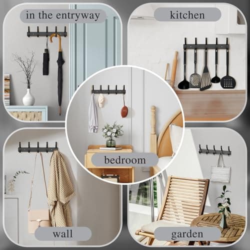 2PCS 5-Hook Coat Rack Wall Mount for Entryway, Bedroom, Bathroom