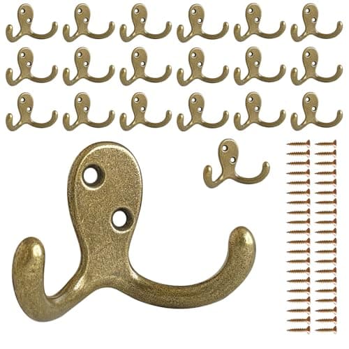 10 Pack Heavy Duty Wall Hooks for Coats, Bags, and Towels - Metal Double Prong (Black) — Bronze-20pack