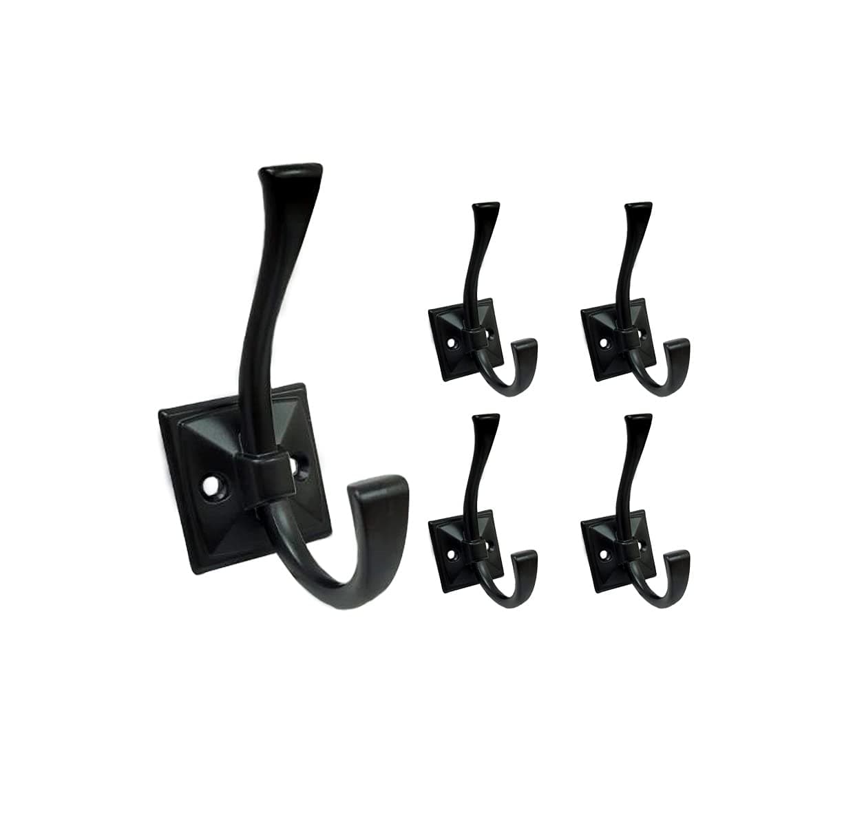 QCAA Matte Black Zinc Die Cast Coat and Hat Hook, 5 Pack