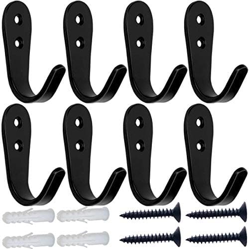 MsBong 8-Pc Black Coat Hooks, Heavy Duty, No Rust, Wall Mounted