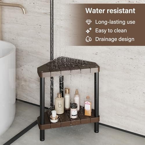 Non-Slip Brown Shower Bench for Inside Corner Showers with Adjustable Feet