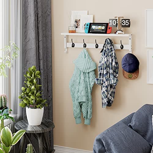 AMBIRD Wall Mount Coat Rack with Shelf (White)