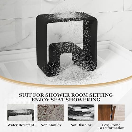 CASAINC Modern Shower Stool with Dual-Layer Storage, Matte Black, 440 lbs Capacity