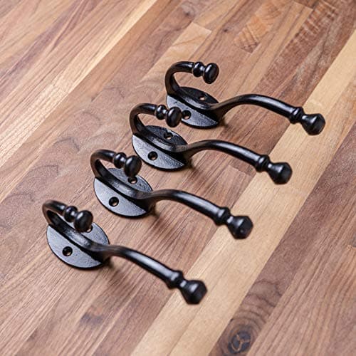 Craftsman Road Black Vintage Cast Iron Wall Hooks - Rustic Farmhouse Coat Hooks | Coats, Bags, Towels, Hats | Heritage S