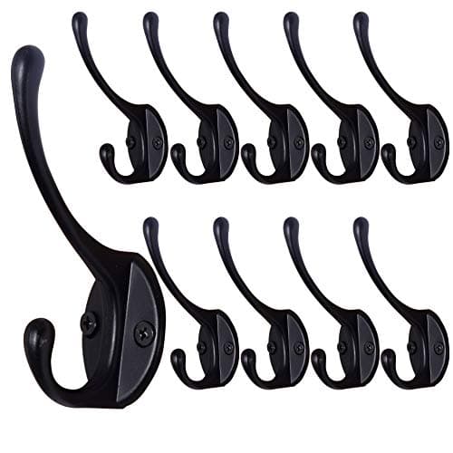 Black Wall_mounted Coat Hooks, Pack of 10 Metal