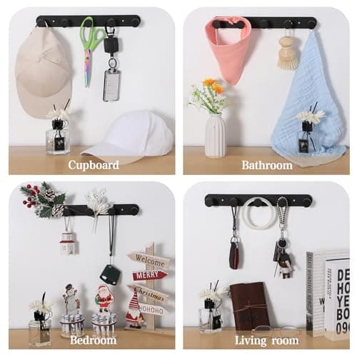 Black Wall Mount Coat Rack with 5 Hooks for Clothes Hats Towels Heavy Duty