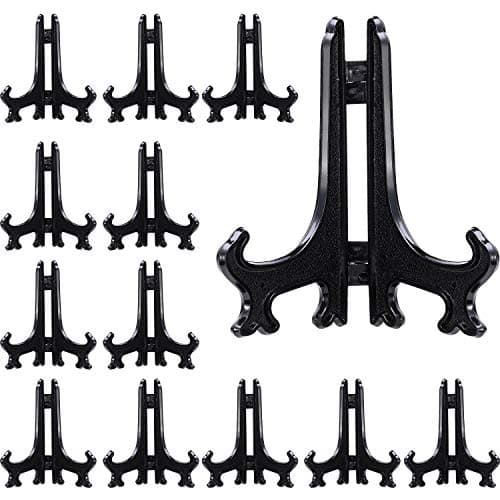 Boao 24-Piece Clear 5" Plastic Easel Plate Display Stand Holder for Weddings, HomeDecoration — Black