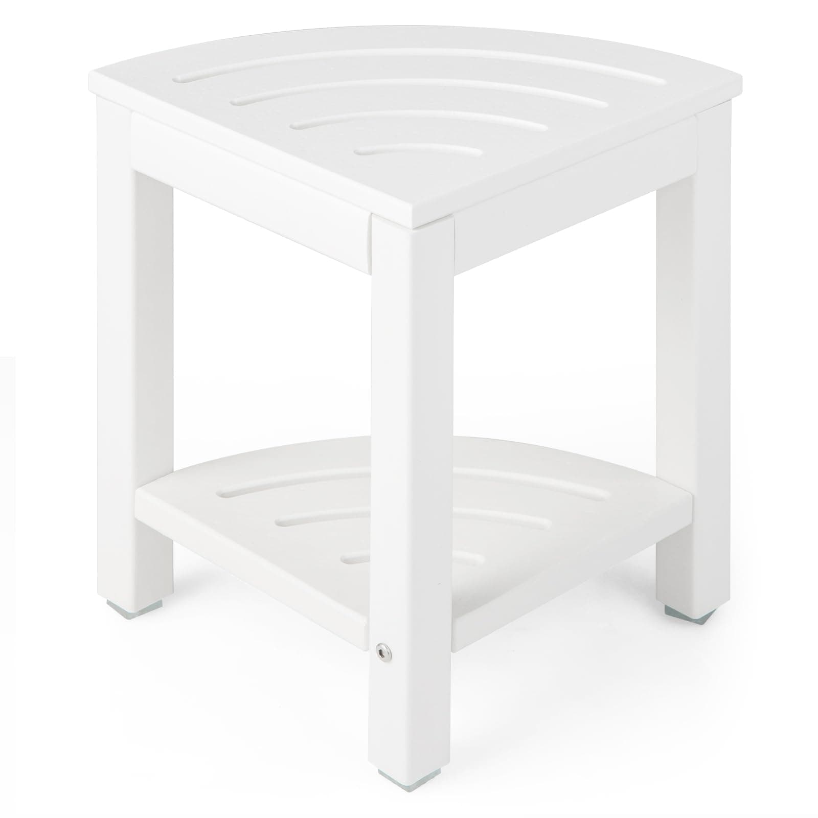 Giantex Waterproof Corner Shower Stool with Storage Shelf (White)