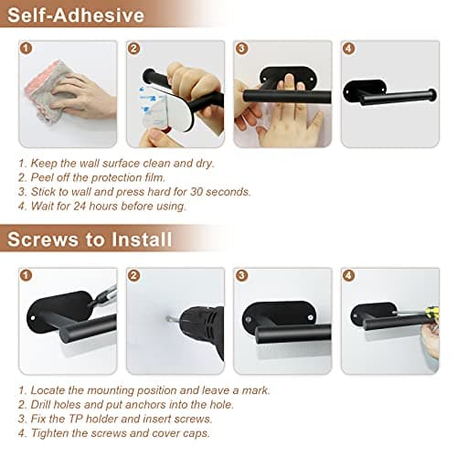 Bjiotun Black 2 Pack Toilet Paper Holder, Stainless Steel & Paper Towel Adhesive Mount