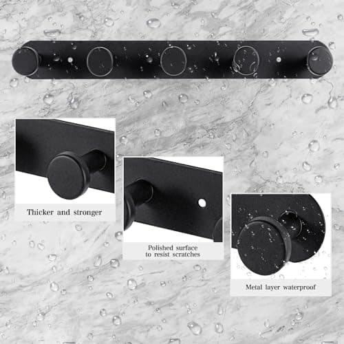 Black Wall Mount Coat Rack with 5 Hooks for Clothes Hats Towels Heavy Duty