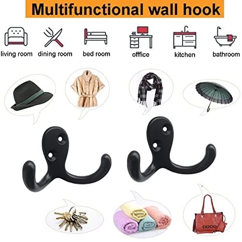 10 Pack Heavy Duty Black Wall Hooks for Coats, Robes, Key Bags