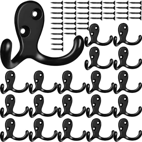 10 Pack Heavy Duty Black Wall Hooks for Coats, Robes, Key Bags — 20pcs-Black