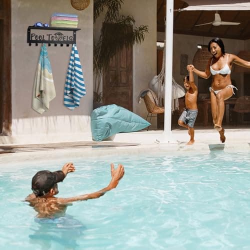 Premium Durable Carbon Steel Pool Towel Racks with 8 Hooks Outdoor & Bathroom Organizer