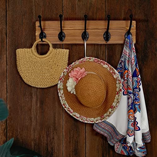 WEBI Rustic Brown Coat Rack with 5 Cast Iron Hooks for Wall Mount