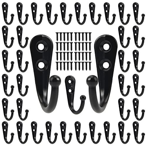 POZEAN Black Coat Hooks 40 Pack with 80 Screws