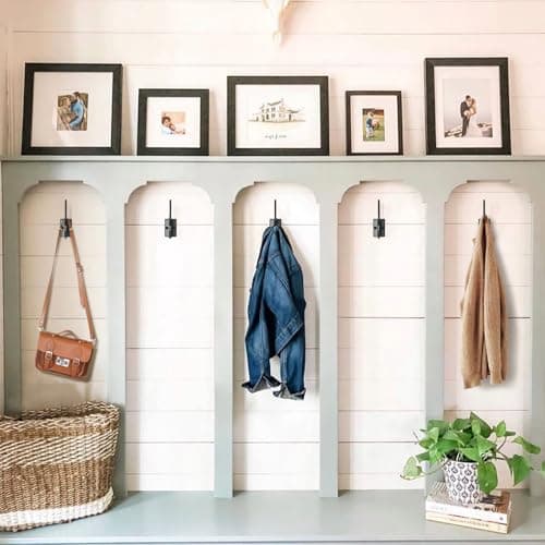 12-Pack Heavy Duty Black Wall Hooks with 24 Screws for Coats, Towels, Scarves