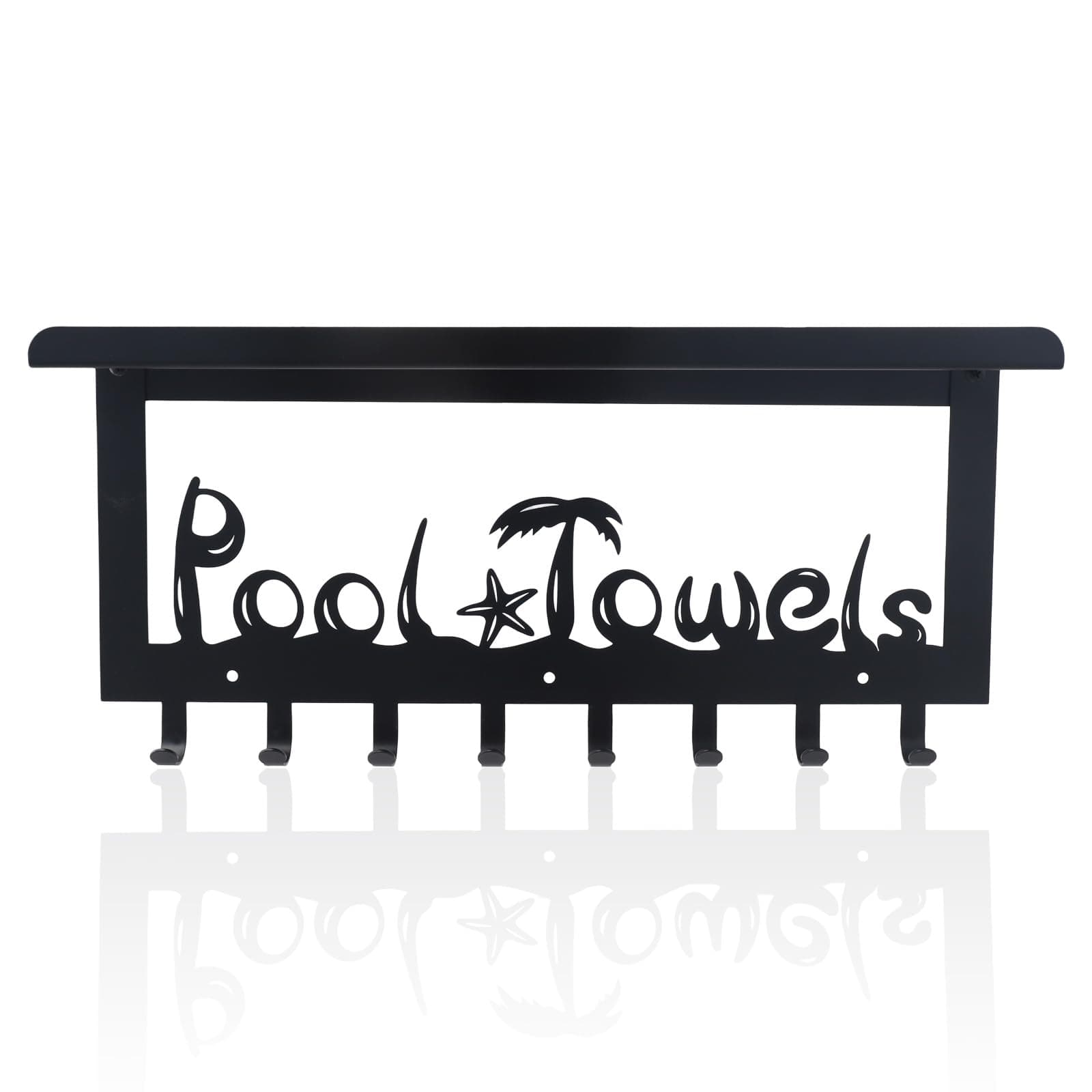 OYEFLY Wall Mount Towel Rack with 8 Hooks & Shelf (Black)