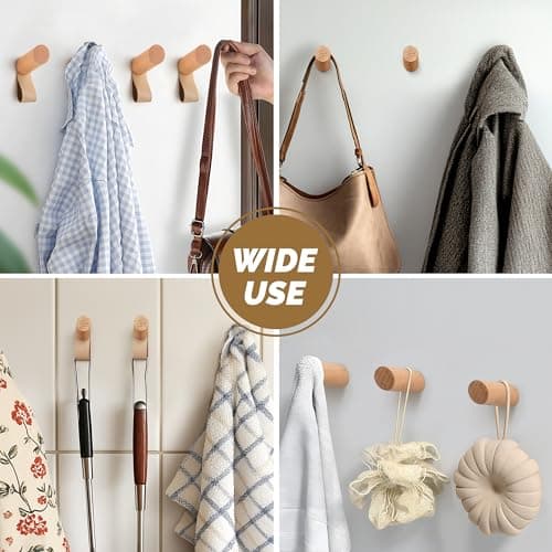 Natural Wood Wall Hooks, 4 Pack Heavy Duty Hat & Towel Hangers