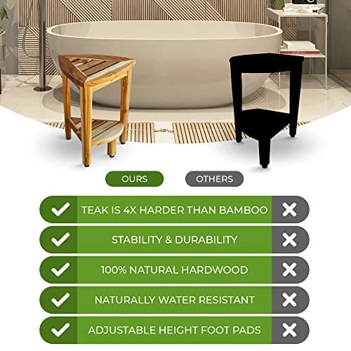 EcoDecors Corner Waterproof Teak Wood Shower Bench Stool