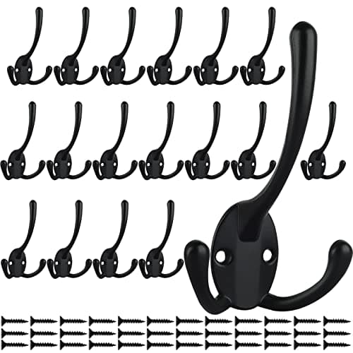 Retro Double Utility Rustic Hooks for Thick Coats and Bags (6 Pack) — 18 Pcs Black