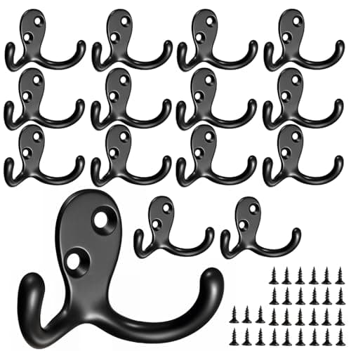 Bronze Double Prong Coat Hooks - 8 Pack, Wall Mounted, Heavy-Duty for Living Room & More — 15pcs Black