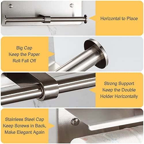Bathroom Toilet Paper Holder with Shelf, Brushed Nickel, 304 Stainless Steel