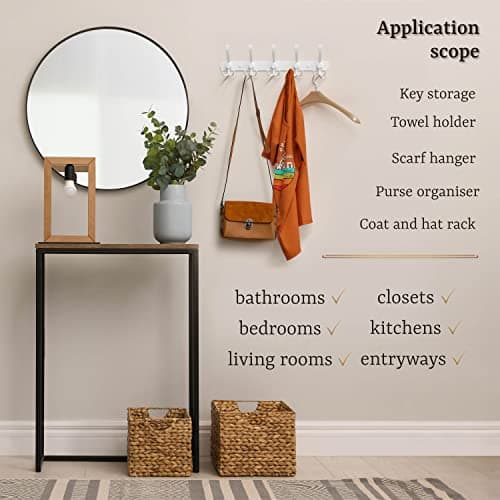 16-Inch Heavy Duty Matte Stainless Steel Coat Rack - 5 Hooks for Towels, Bags, Hats - Wall Mounted - White - 2 Pack