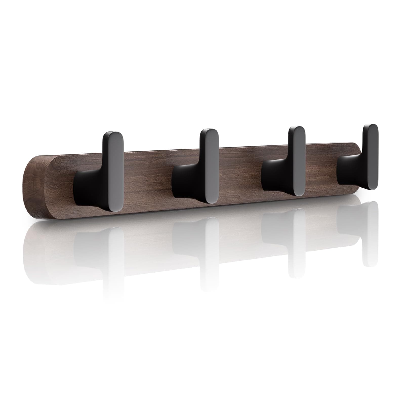 Solid Walnut Wall Mount Coat Rack with 4 Heavy Duty Hooks