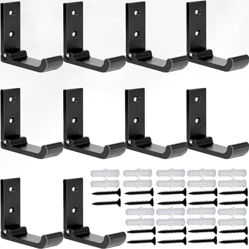 Matte Black 6PCS Aluminum Alloy Coat & Towel Hooks Heavy Duty Indoor Outdoor — 10PCS-Black
