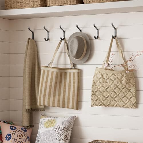 Black Metal 30 LB Wall Mount Hanger for Coats, Towels, Backpacks, and More