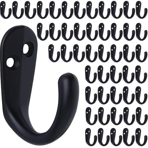 Wall Mounted Coat Hooks Set with Screws - 15 Pack (Silver) — 50 Pcs Black