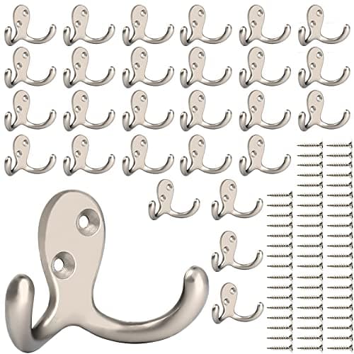IBosins 28-Pack Heavy Duty Double Prong Coat Hooks Wall Mount Utility Hooks — 28 Pcs Silvery