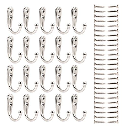 EBOOT 20 Pc Small Coat Hooks for Robes, Towels, Bags & Hats with 50 Screws