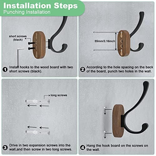 4 Pack Wood Wall Hooks for Coats, Hats, Keys & Towels