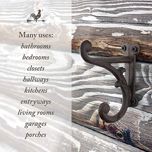 Rustic Dark Brown Cast Iron Coat Hooks (3 Pack)