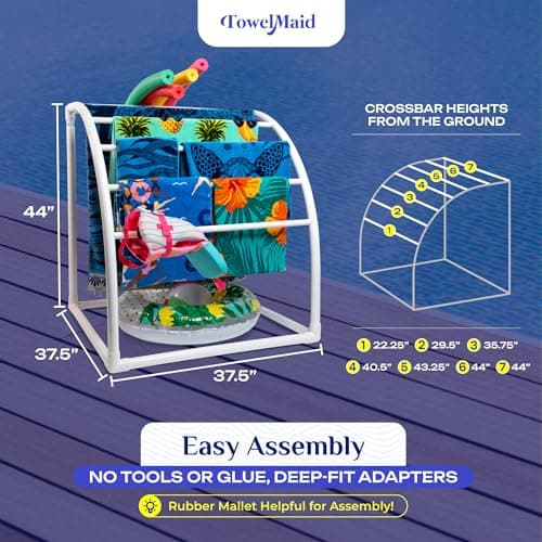 Curved 7-Bar Freestanding Outdoor Poolside Towel Rack