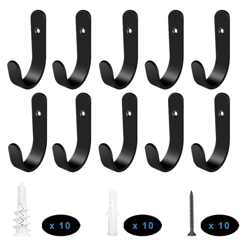 Heavy Duty Black Wall Hooks, 6pcs for Coats, Towels, Bags — style1-10P