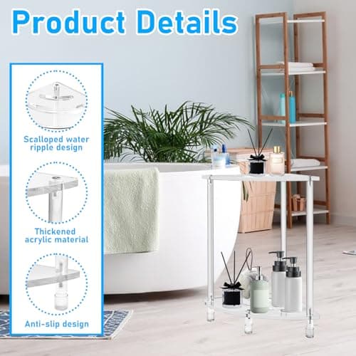 Waterproof 2-Tier Acrylic Shower Bench with Storage Shelf